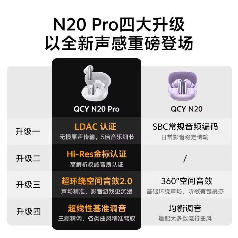 QCY N20Pro主动降噪蓝牙耳机无线入耳式超长续航游戏通话降噪新款